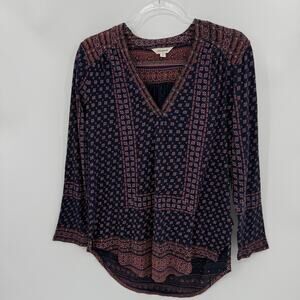 LUCKY BRAND Shirt Women's Size S  Boho Floral Print Relaxed Blouse Casual Top